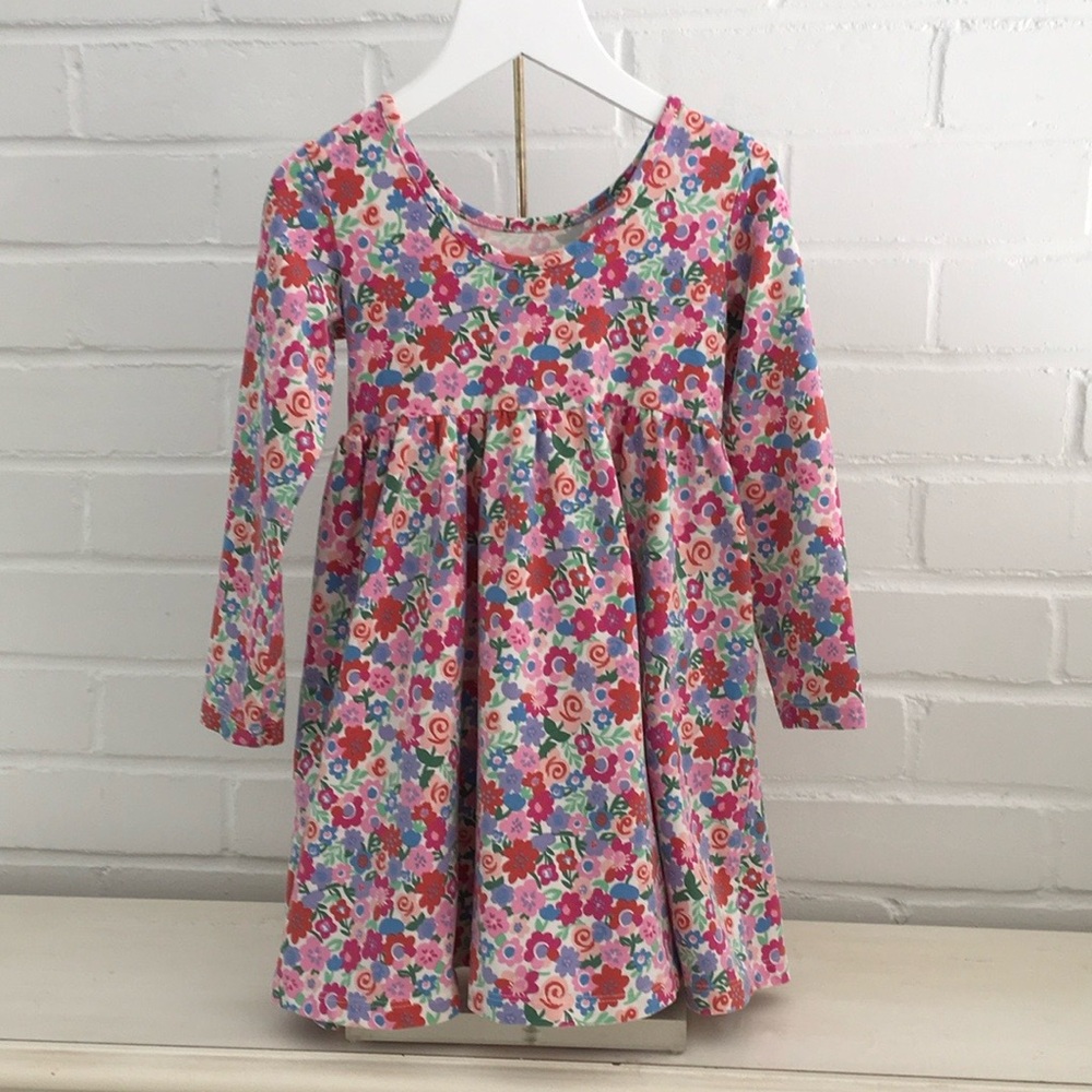 Girls Hanna Andersson Flower Print Long Sleeve Comfy Dress Size 4